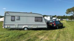 The 1998 Bailey caravan being towed