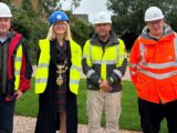 Paul Barnes CAMC Head of Estates, Cllr Emily Price, Mayor of Totnes, Nick Gower Site Foreman Barratt and Canniford and Wayne Brown Regional Manager CAMC.