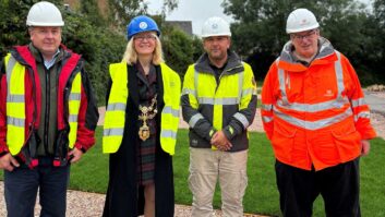 Paul Barnes CAMC Head of Estates, Cllr Emily Price, Mayor of Totnes, Nick Gower Site Foreman Barratt and Canniford and Wayne Brown Regional Manager CAMC.