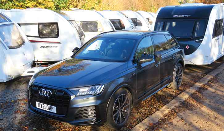 An Audi Q7 hitched to a caravan