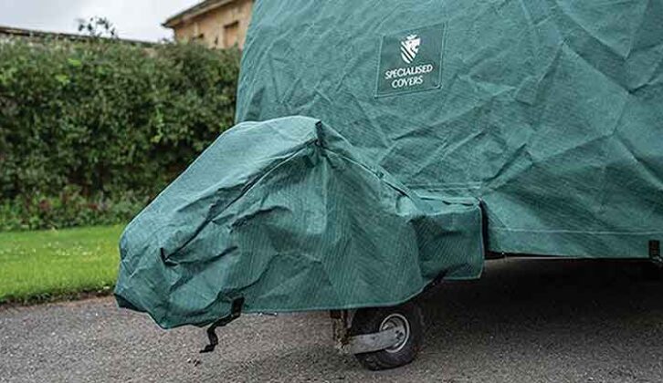 A caravan covered in a Specialised Covers full cover