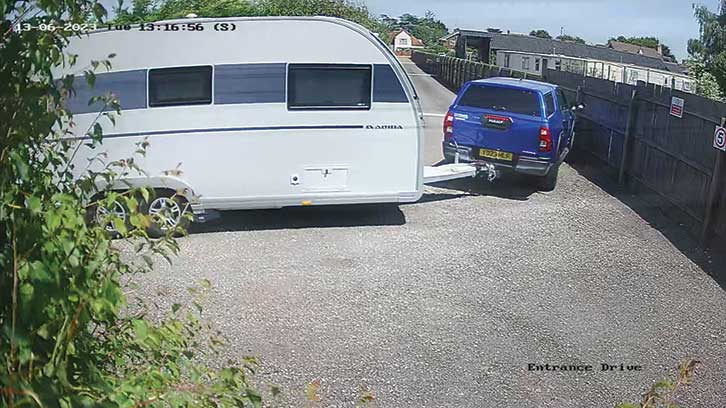 Security footage of the Adria van being towed away