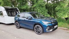 The Volkswagen Tiguan 2.0 TDI 150PS R-Line towing a caravan