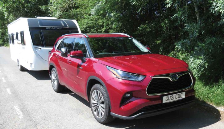 A Toyota Highlander hitched up to a caravan