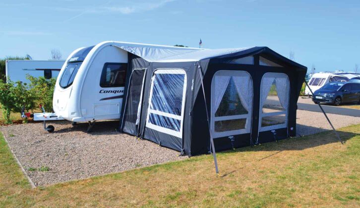 A caravan awning on a site