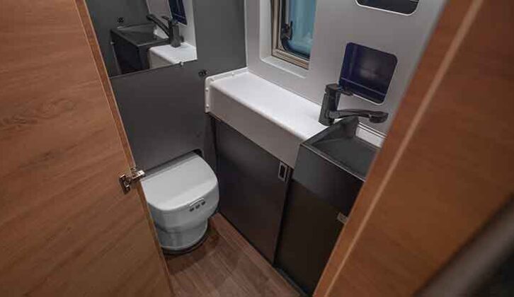 The new Cleanflex toilet system in a caravan