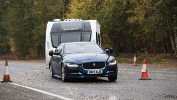 The Jaguar XE towing a caravan