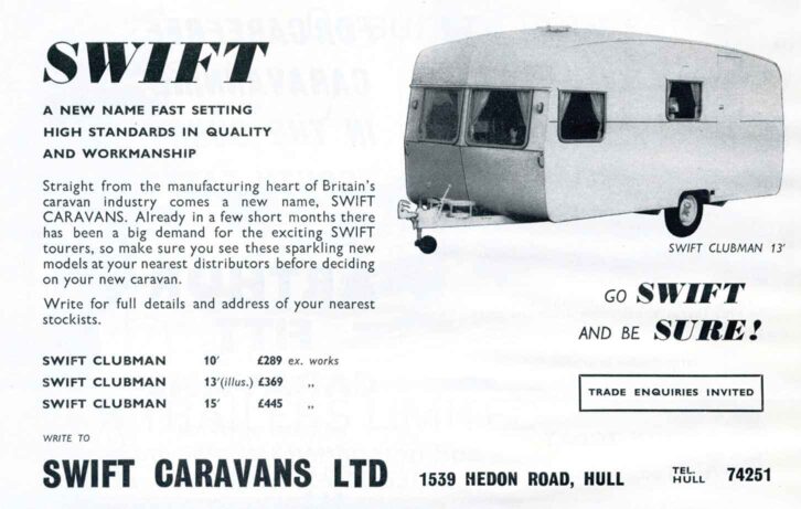 An advert for Swift Clubman caravans