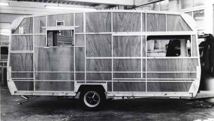 The frame of a caravan from around 1979