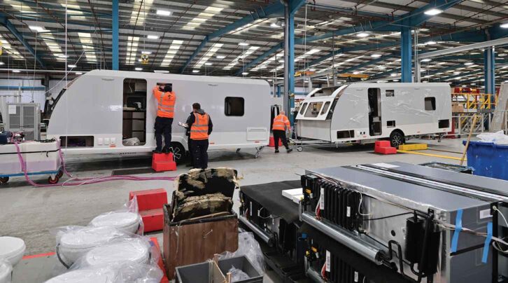 Caravans being made on the production line