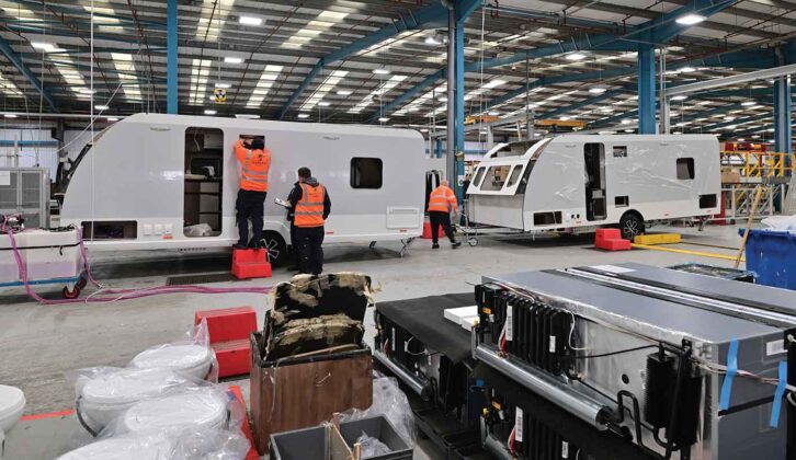 Caravans being made on the production line