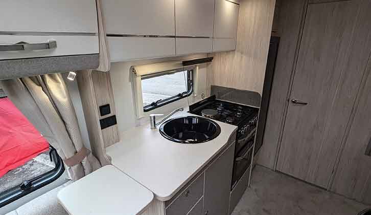 The kitchen with the worktop extended