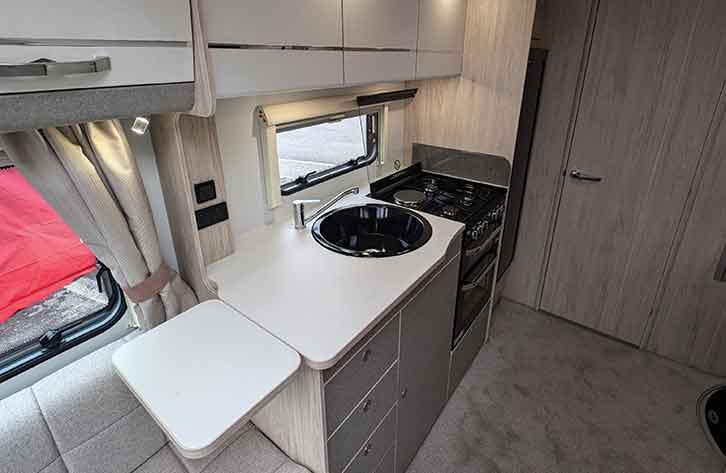 The kitchen with the worktop extended