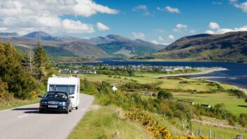 A car towing a caravan