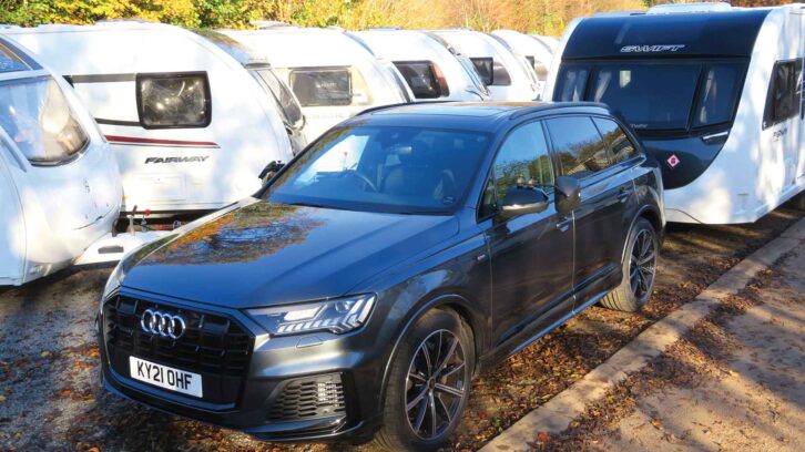 An Audi Q7 hitched up to a caravan